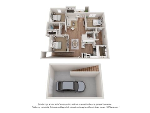 Floor plan for 3 beds, 2 baths, 1540 sqft